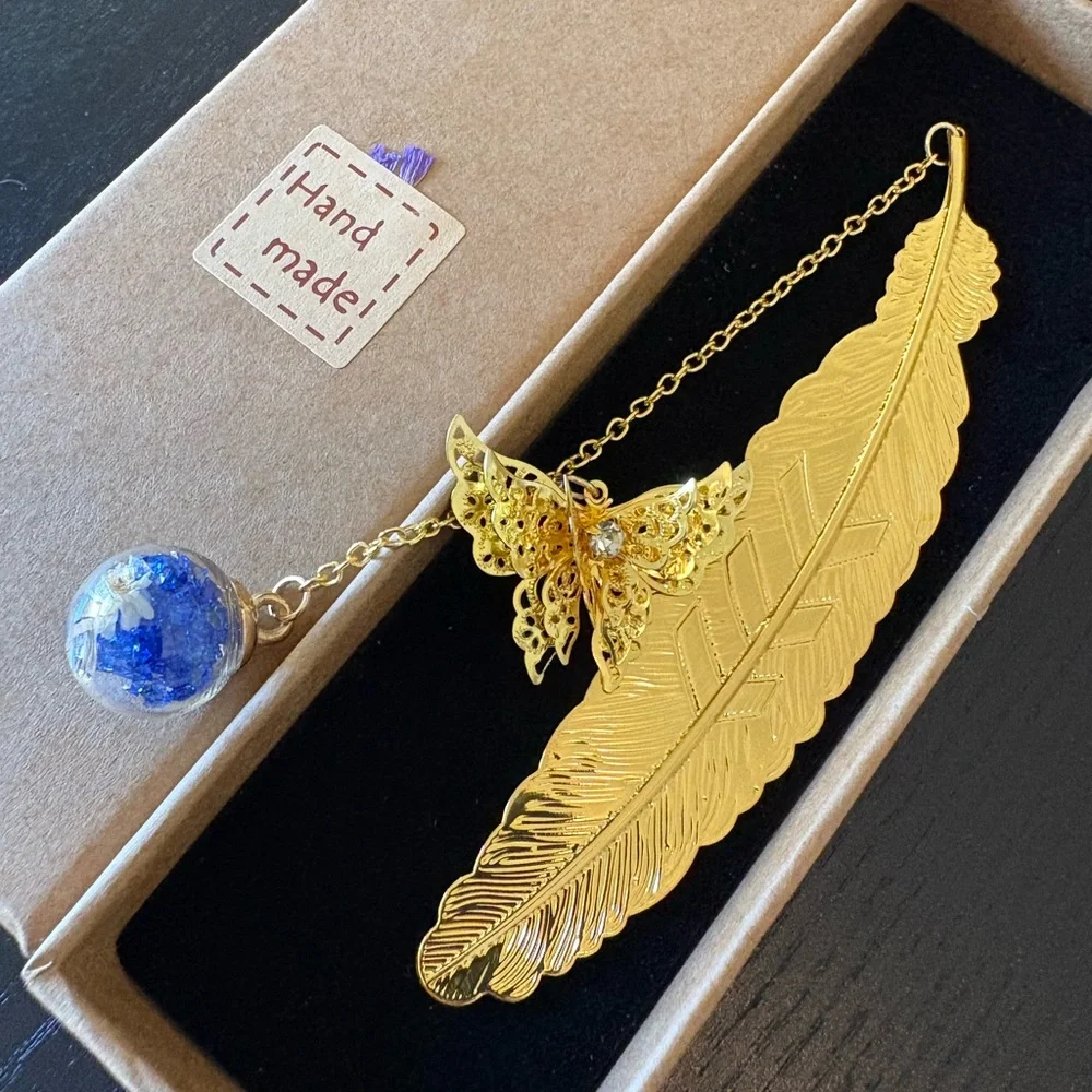 Gold Feather and Butterfly Bookmark